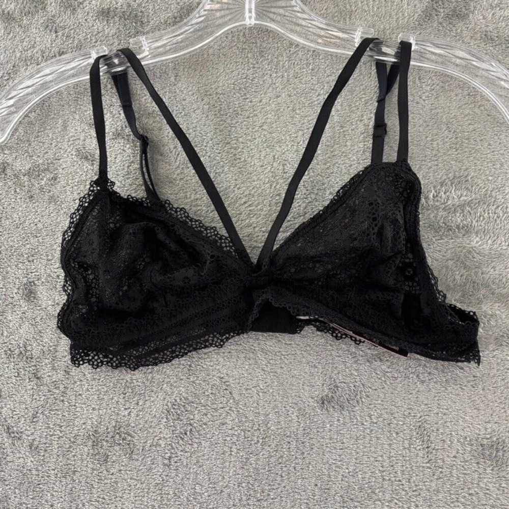 Victoria's Secret Strappy Bralette M Sheer Black Floral Lace Adjustable Straps